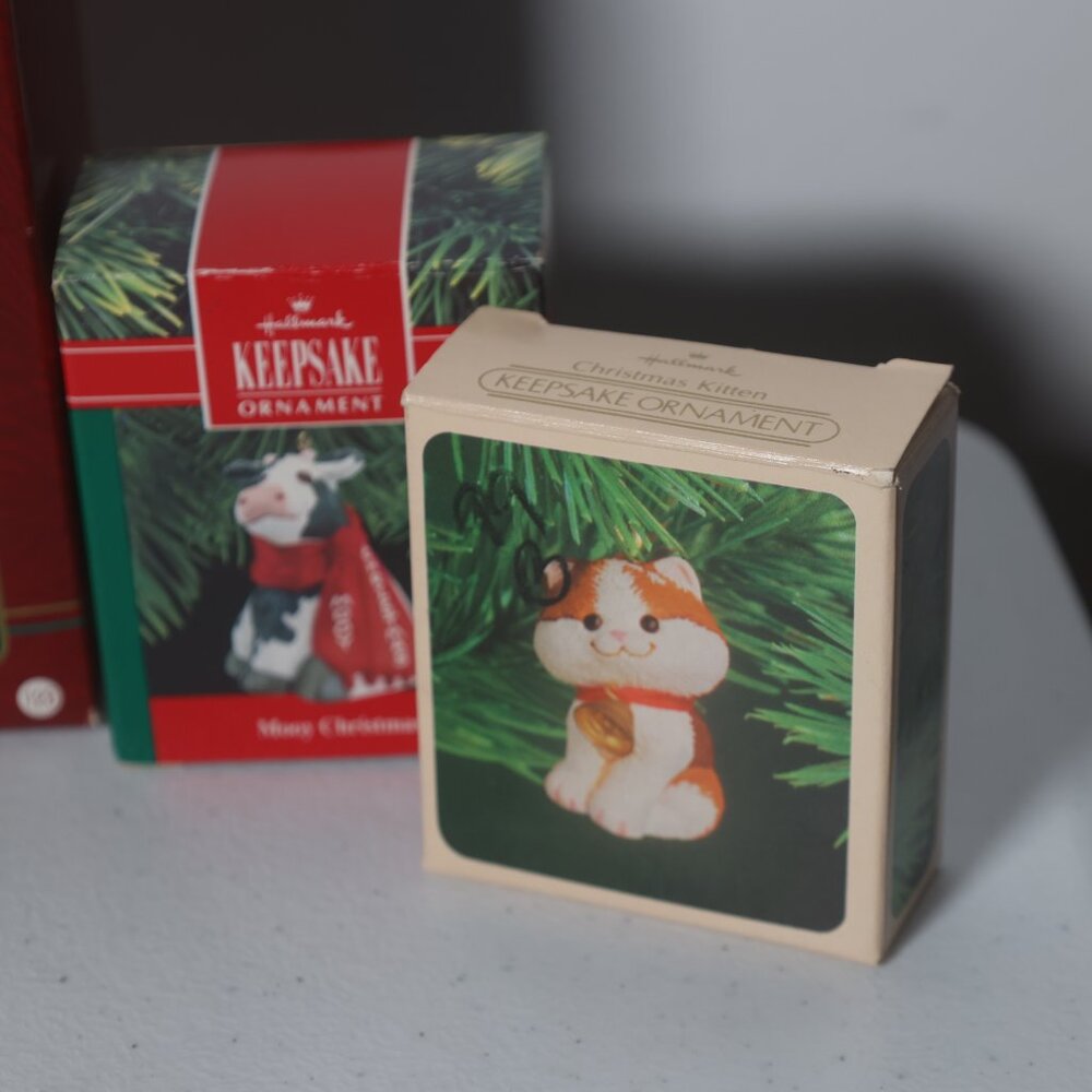Lot 5 Christmas Ornaments Mooy Cow Pier 1 Li Bien 2003 Angel Hallmark Kitten - Picture 2 of 6